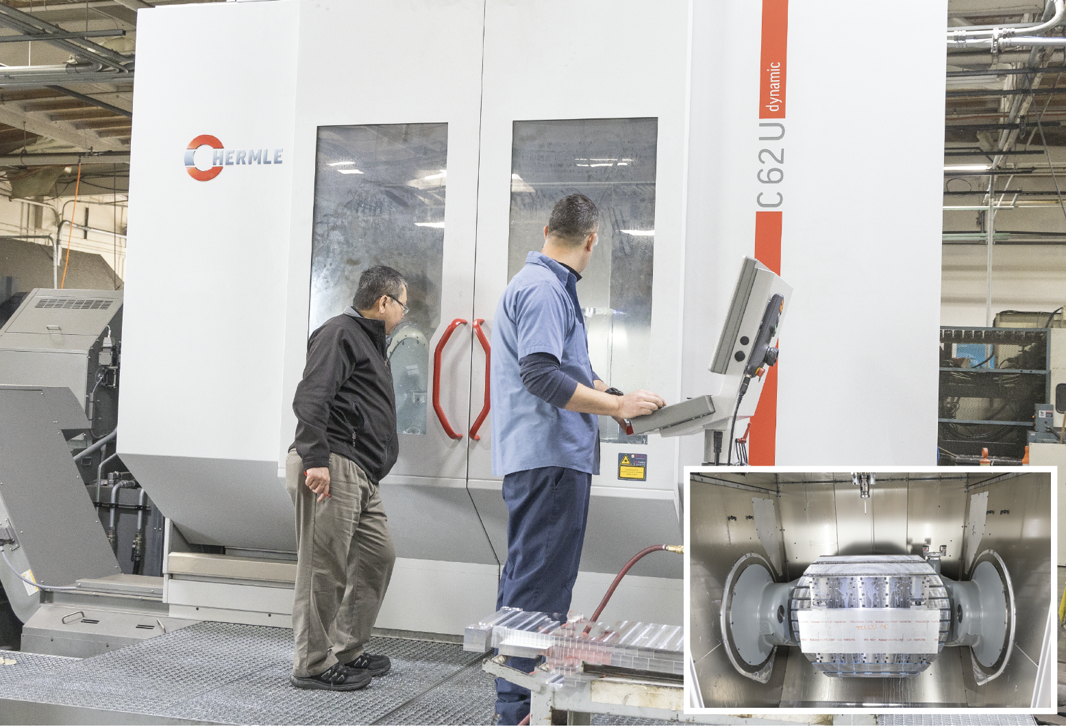 The C62U is the largest machine of this type that Hermle makes. Notthoff purchased it for a specific titanium parts on the Triton program. The rotary table allows for 360-degree 5-axis simultaneous machining.